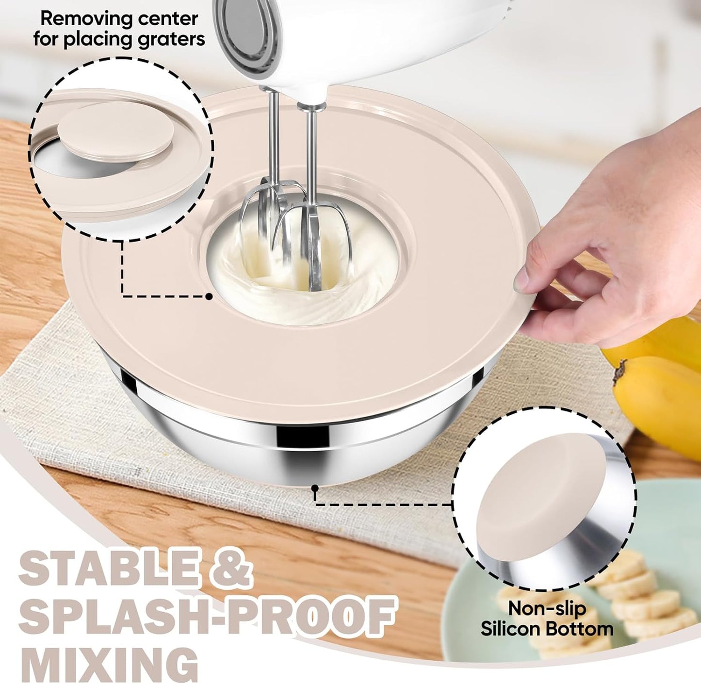 25PCS Stainless Steel Mixing Bowls Set with Lids | Nesting Prep Bowls with Grater Attachments & Non-Slip Bottoms | Kitchen Food Storage & Serving Set