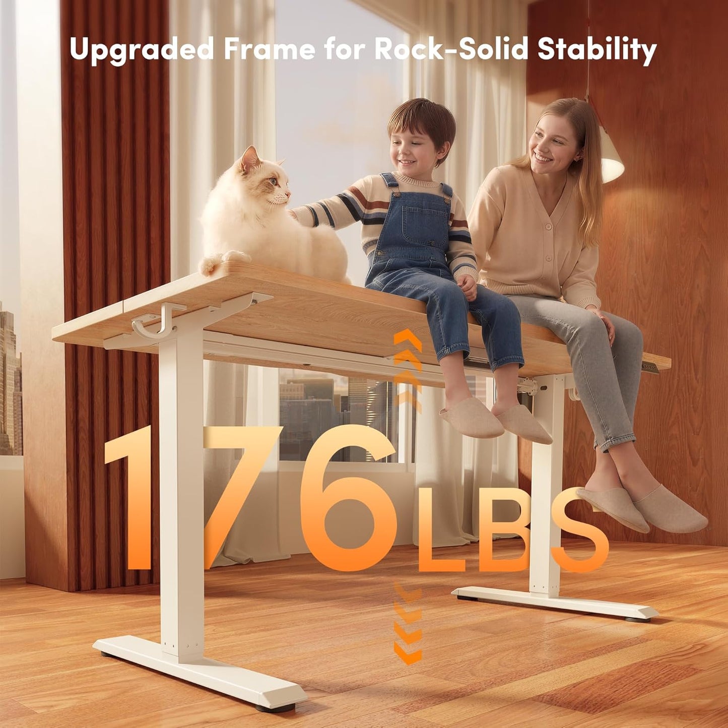Electric Standing Desk 48x24 Inch | Height Adjustable Sit Stand Computer Office Desk | Maple Top & White Frame