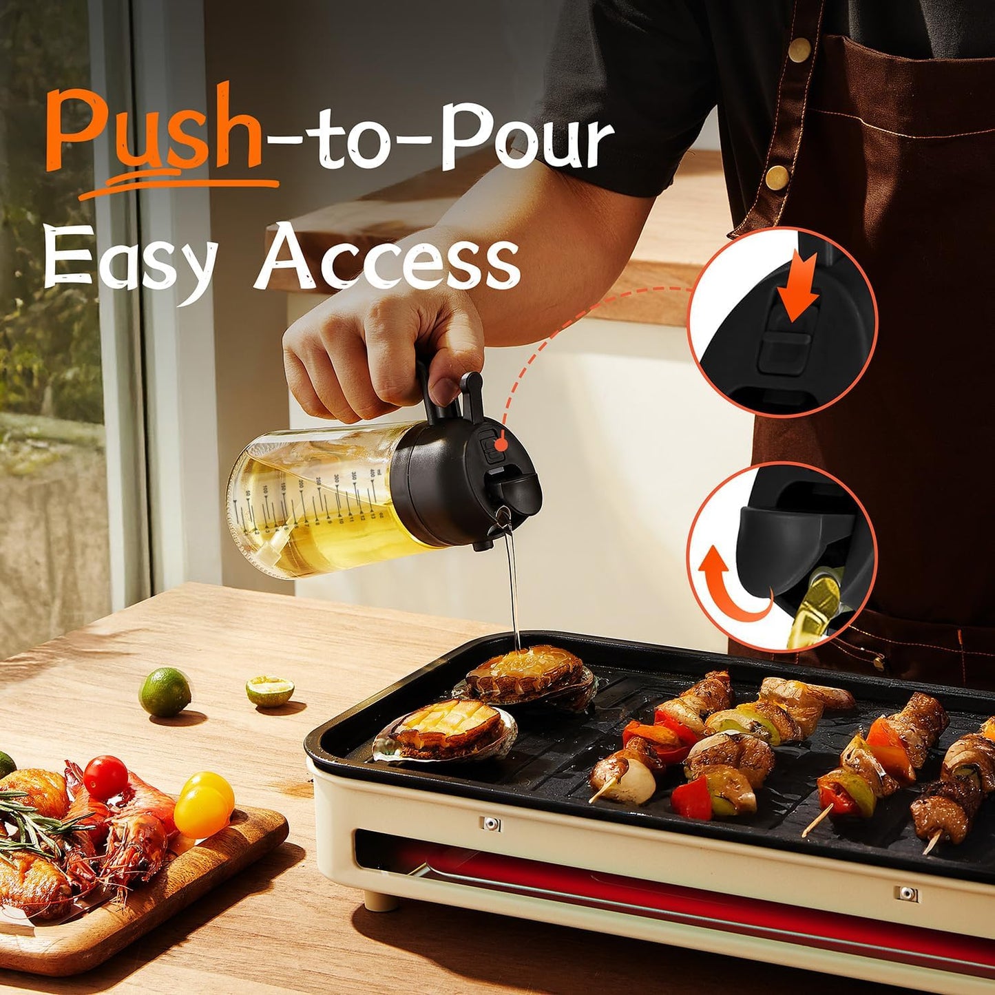 16oz Glass Olive Oil Sprayer & Dispenser 2-in-1 | Oil Spray Bottle for Air Fryer, Cooking, Salad & BBQ | Kitchen Gadget