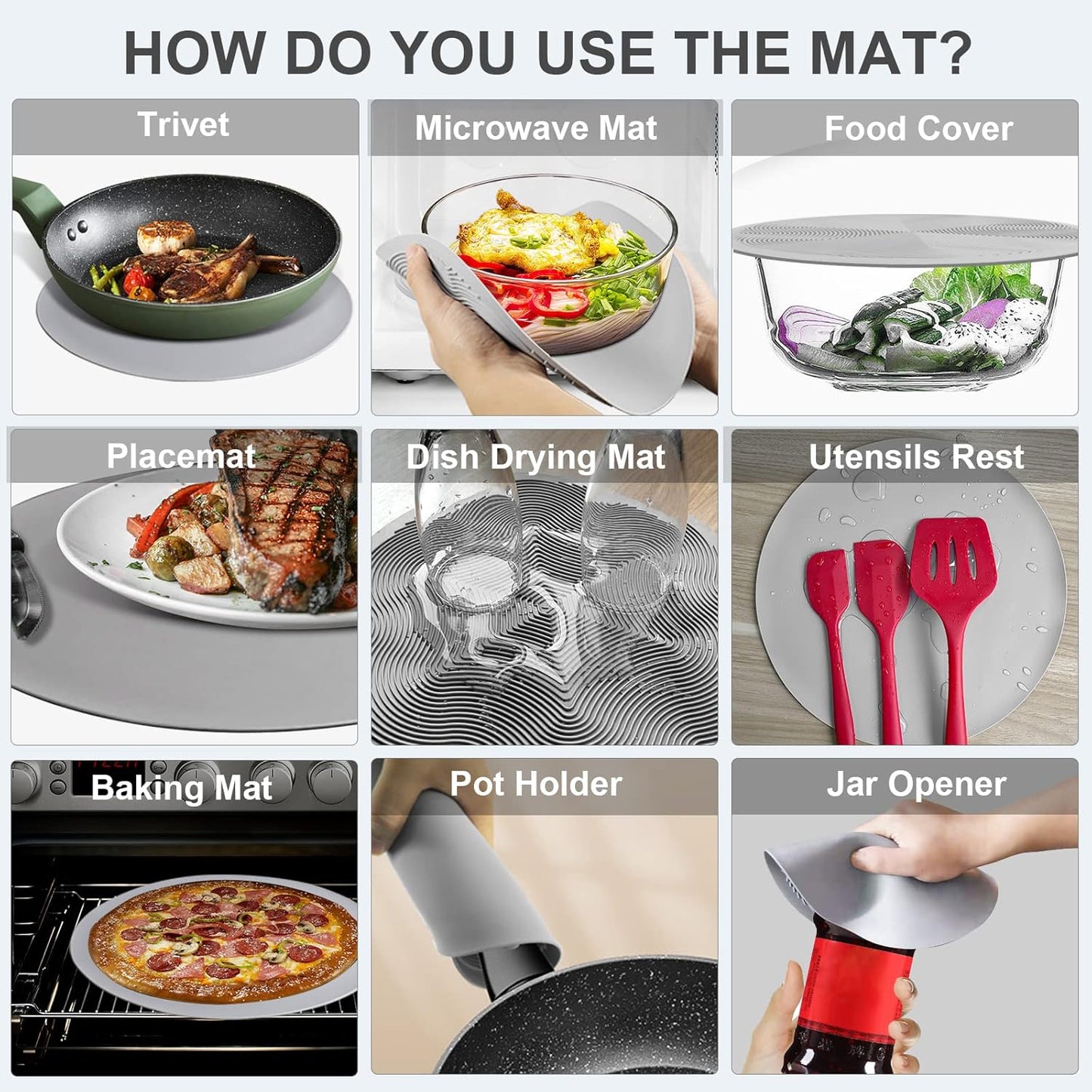 10" Microwave Food Cover & Collapsible Silicone Mat | Splatter Guard, Plate Holder & Kitchen Colander for Meal Prep