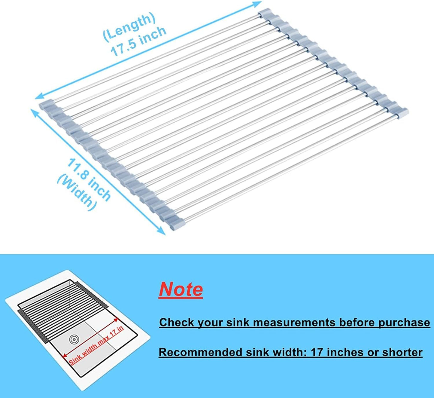 Roll Up Dish Drying Rack Over Sink | Foldable Stainless Steel Dish Drainer for Kitchen Sink Counter Storage