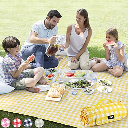 ZAZE Extra Large Gingham Picnic Blanket 80x80 Waterproof