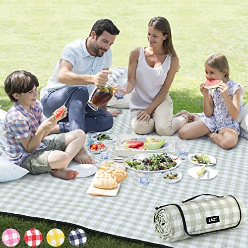 ZAZE Extra Large Gingham Picnic Blanket 80x80 Waterproof