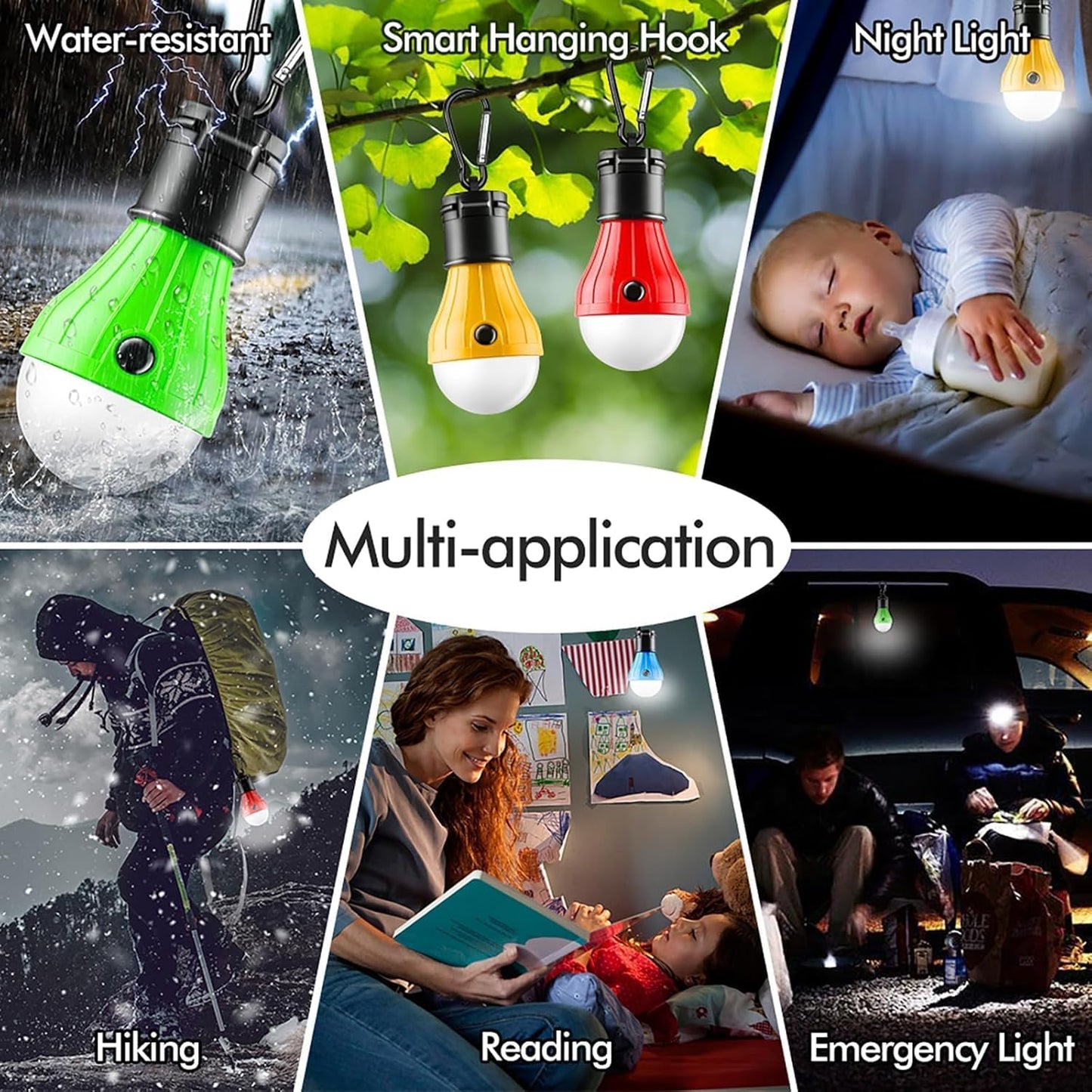 4 Pack Portable LED Camping Lantern | Clip Hook Emergency Tent Light for Hiking, Backpacking & Power Outages