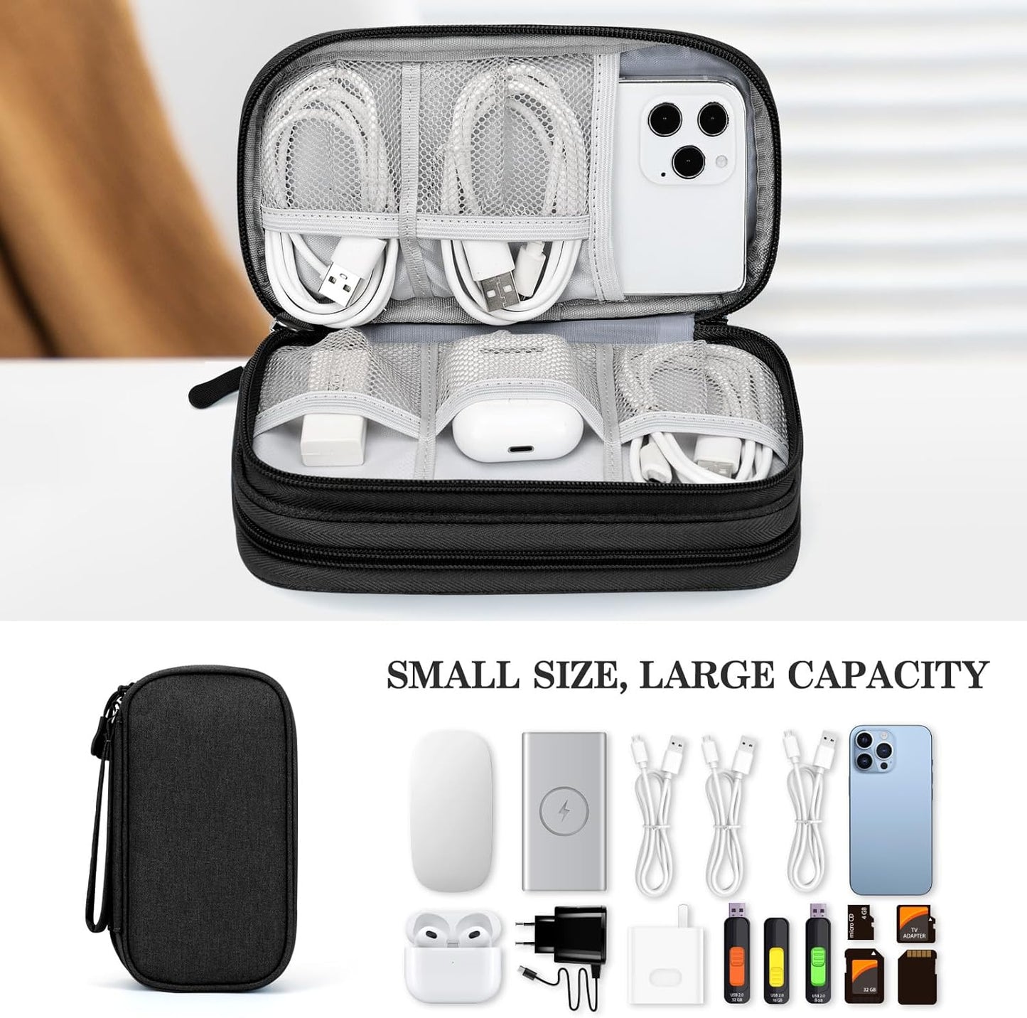 Travel Cable Organizer Pouch | Waterproof Electronic Accessories Storage Bag for Chargers, Cords, Earphones & Phone Accessories