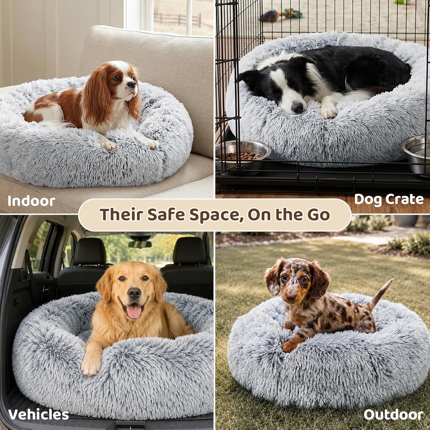 Calming Donut Dog Bed 23" | Anti-Anxiety Fluffy Pet Bed for Small & Medium Dogs and Cats