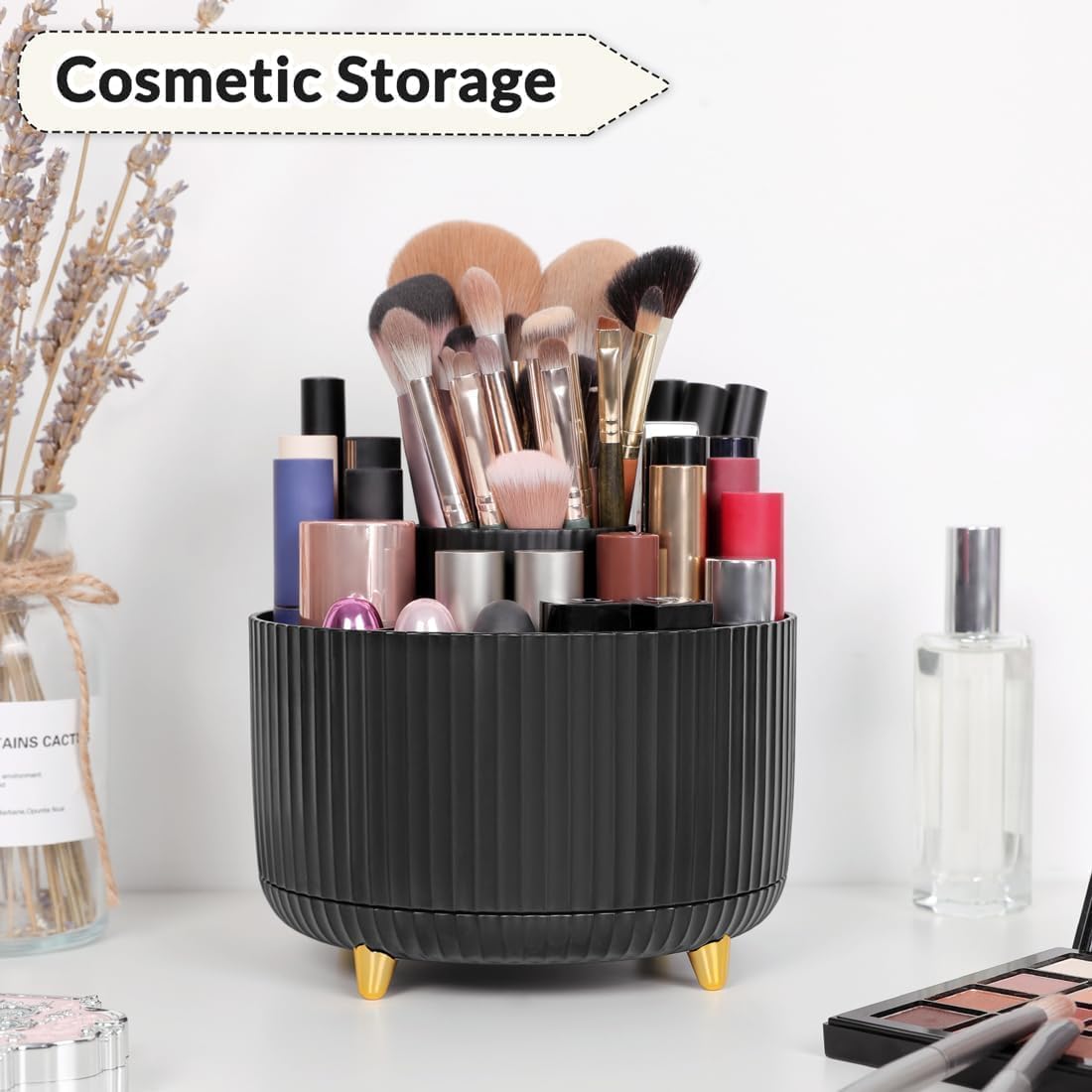 SKYDUE 360 Degree Rotating Desk Organizer 5 Compartment Pen Holder