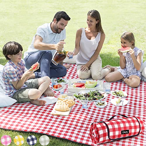 ZAZE Extra Large Gingham Picnic Blanket 80x80 Waterproof
