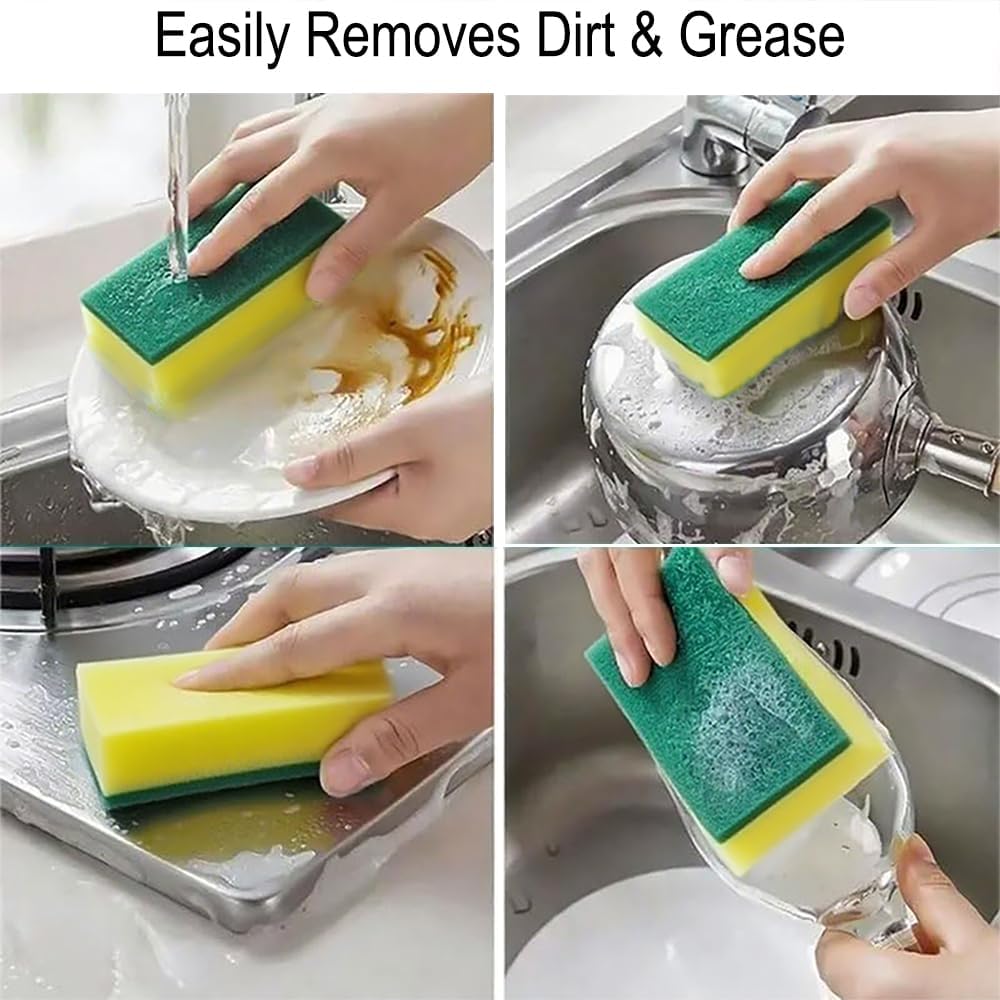 15-Pack Dual-Sided Kitchen Sponges with Anti-Scratch Scrubbing Surface