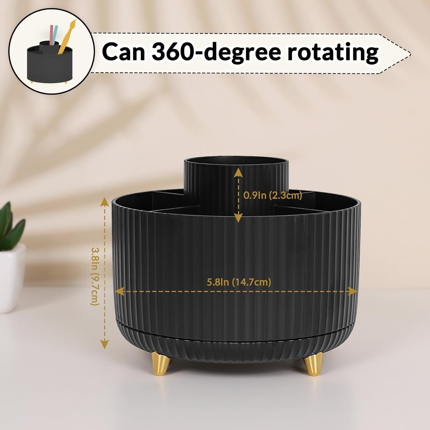SKYDUE 360 Degree Rotating Desk Organizer 5 Compartment Pen Holder