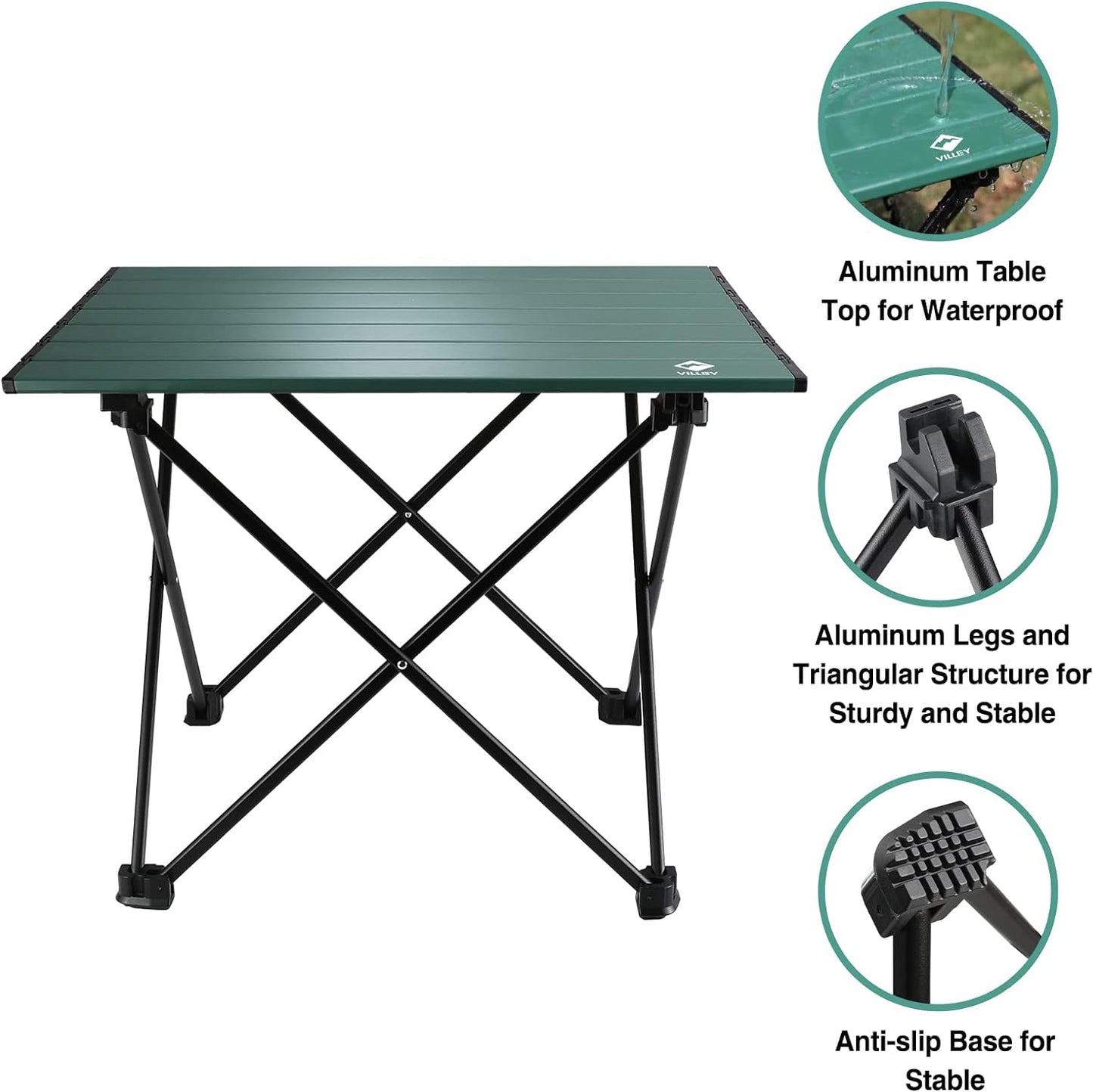 VILLEY Portable Folding Camping Table Ultralight Aluminum 16-inch