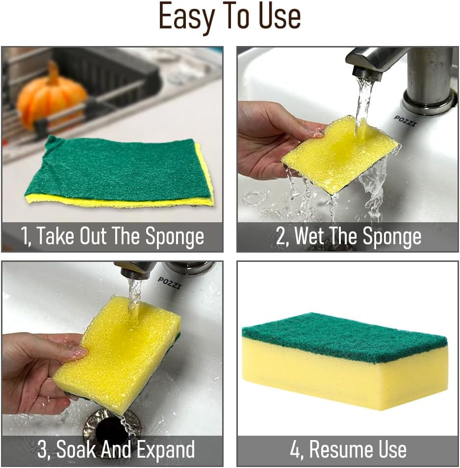 15-Pack Dual-Sided Kitchen Sponges with Anti-Scratch Scrubbing Surface