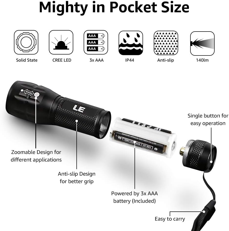 Lighting EVER LED Flashlight Adjustable Focus Waterproof Compact Aluminum