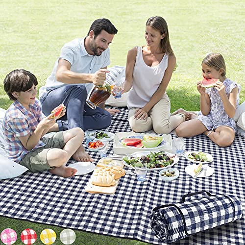 ZAZE Extra Large Gingham Picnic Blanket 80x80 Waterproof