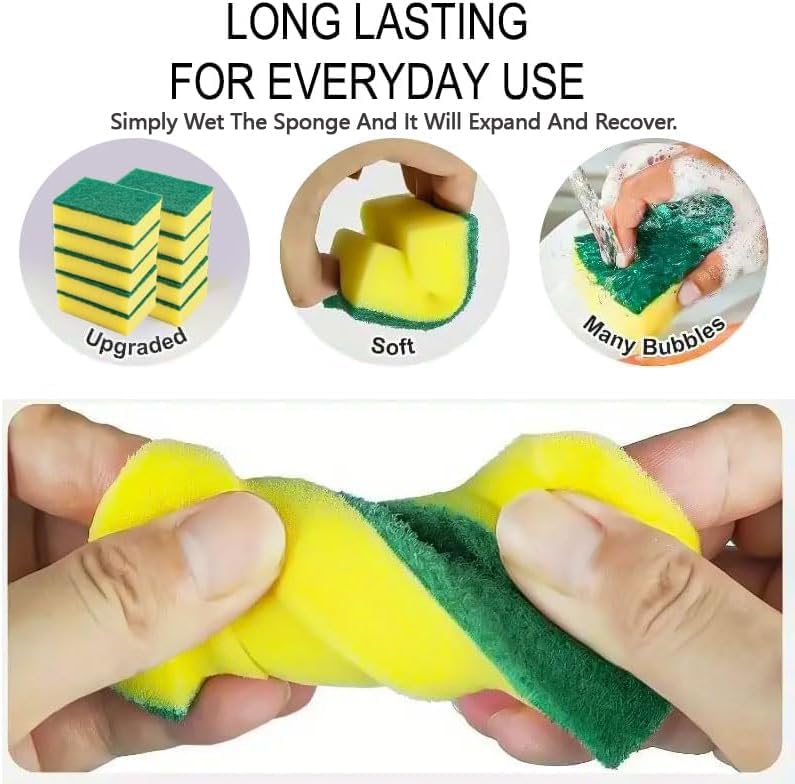 15-Pack Dual-Sided Kitchen Sponges with Anti-Scratch Scrubbing Surface