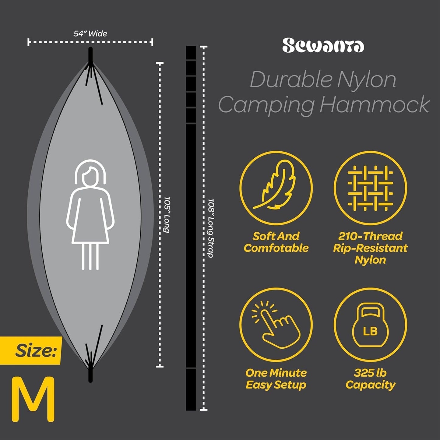 Sewanta Nylon Camping Hammock 400 lb Capacity for Outdoor Travel