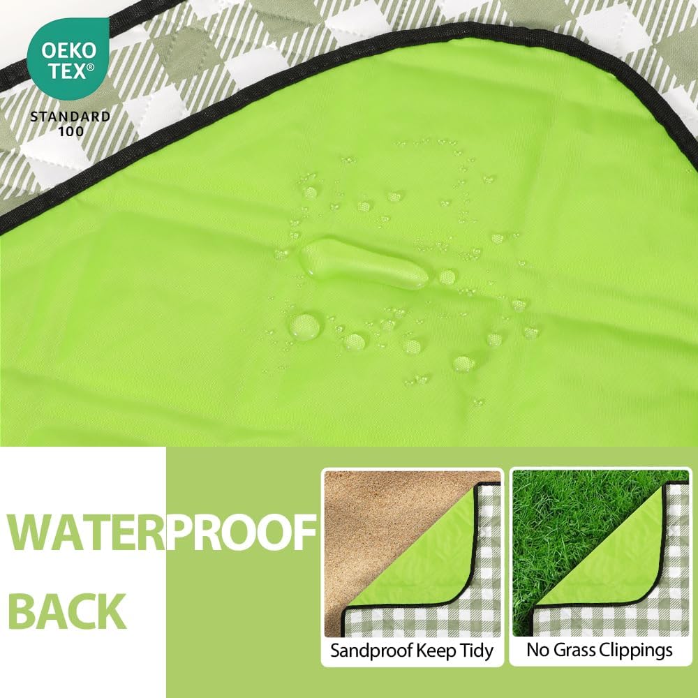 ZAZE Extra Large Gingham Picnic Blanket 80x80 Waterproof
