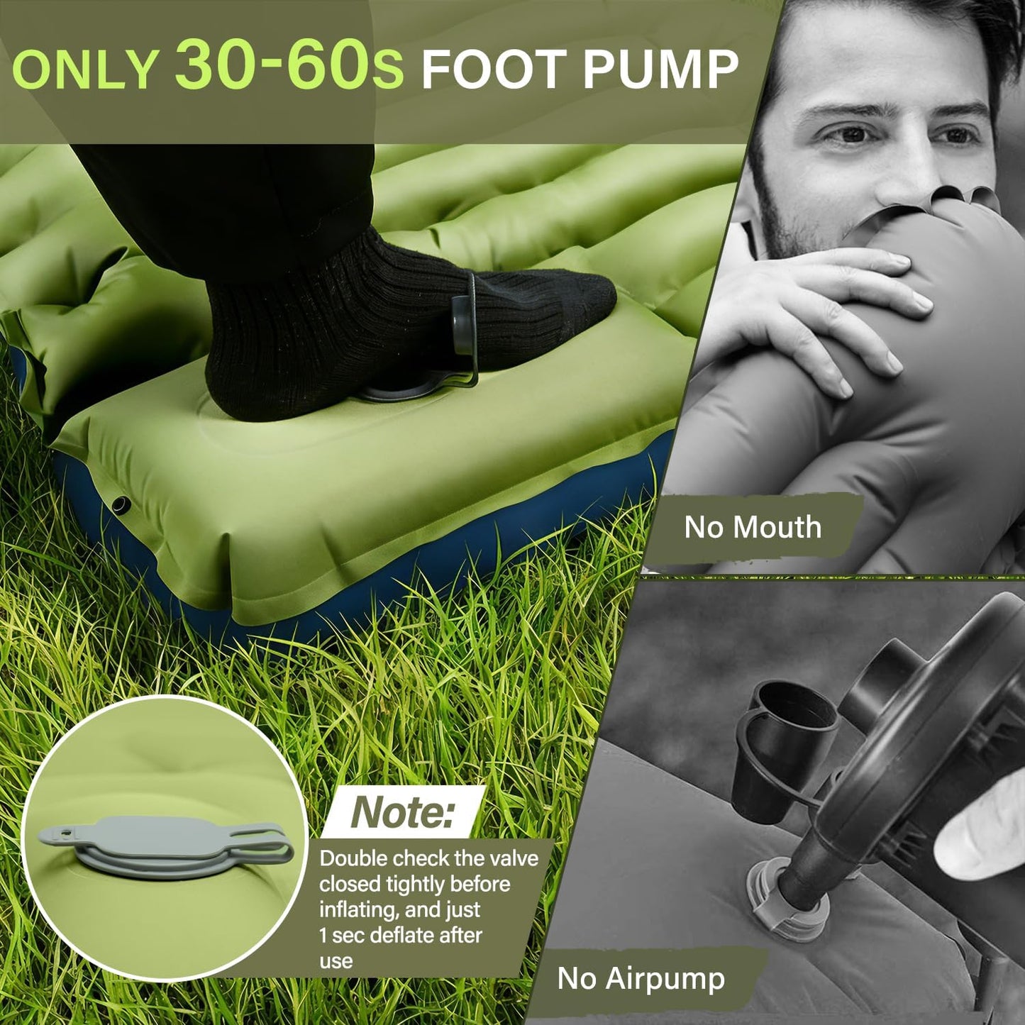 Ultralight Camping Sleeping Pad with Pillow & Foot Pump | Compact Inflatable Camping Mat for Backpacking, Hiking & Travel