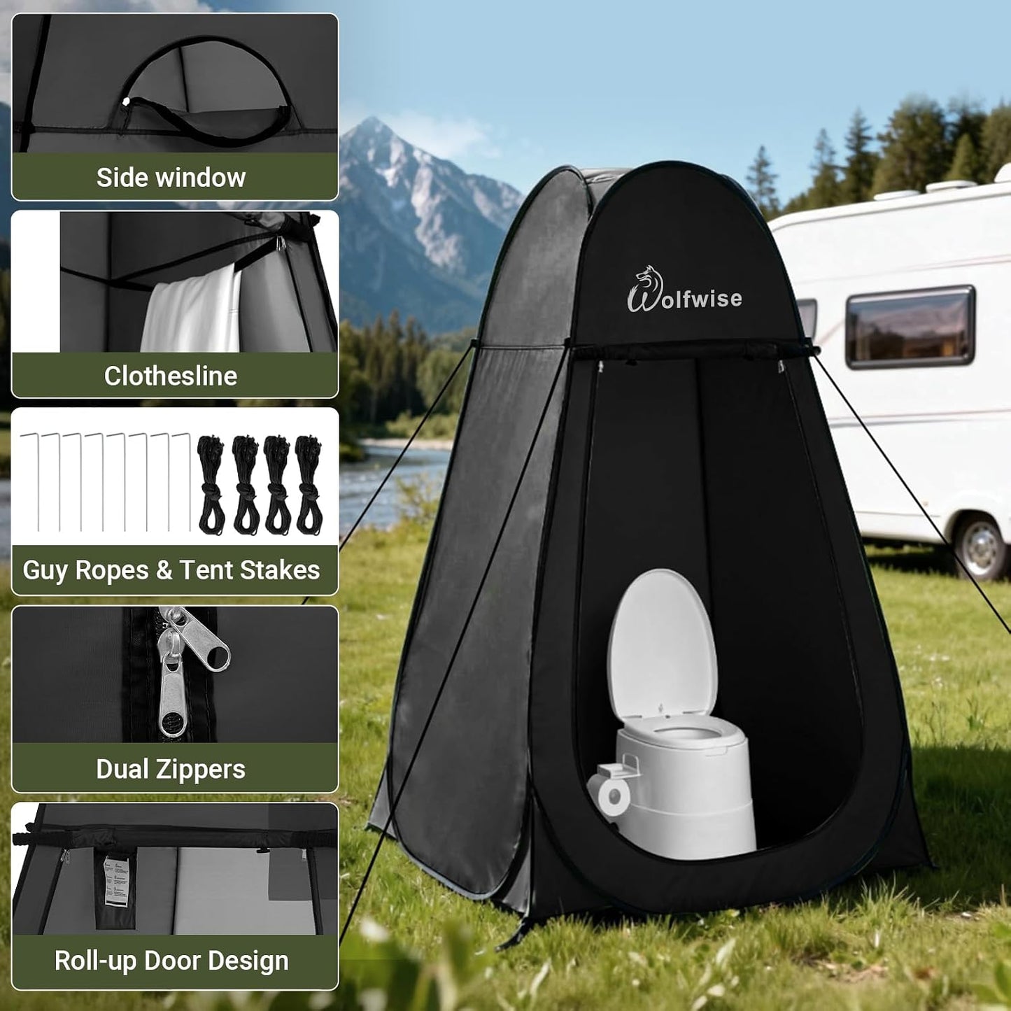 WolfWise Pop-Up Privacy Shower Tent with Ventilation Window