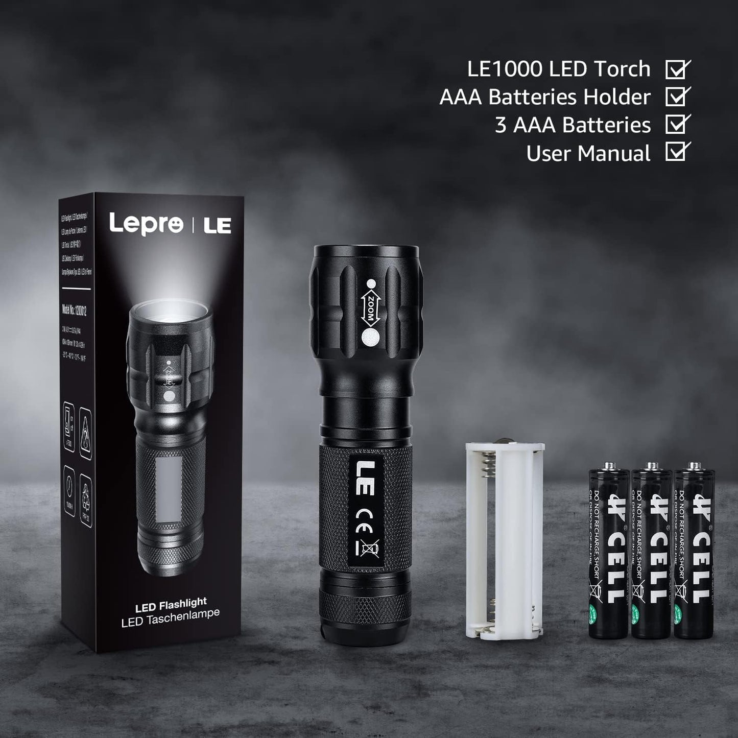 Lighting EVER LED Flashlight Adjustable Focus Waterproof Compact Aluminum