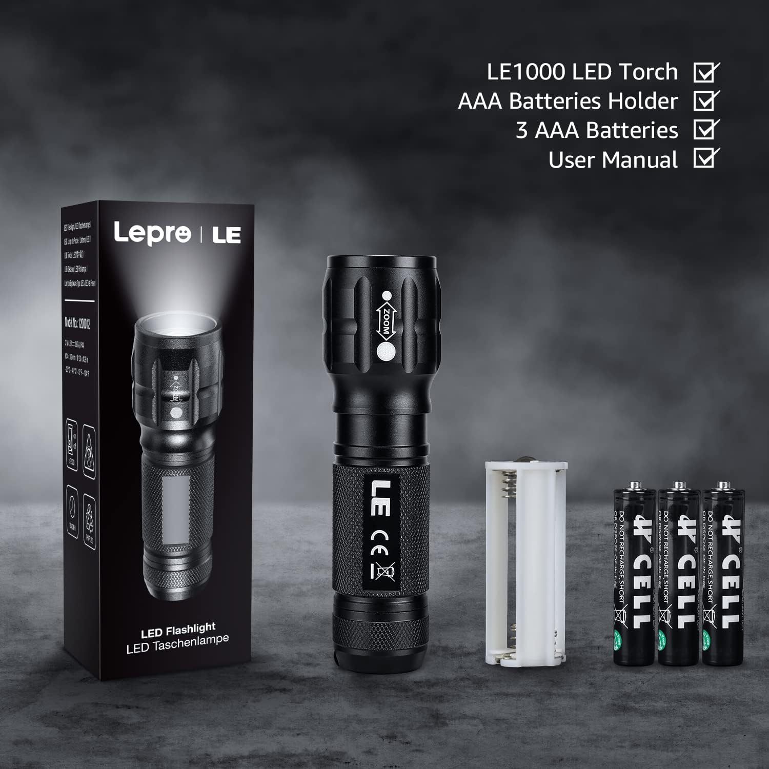 Lighting EVER LED Flashlight Adjustable Focus Waterproof Compact Aluminum