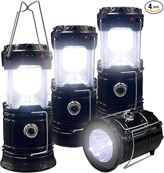 XTAUTO Collapsible LED Camping Lantern 4-Pack Waterproof Solar Rechargeable