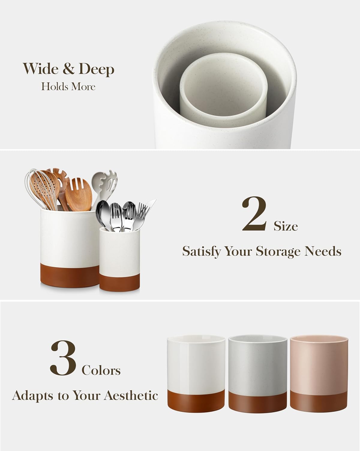 MALACASA TARA Ceramic Utensil Holder Set 2-Piece Farmhouse Kitchen Organizer