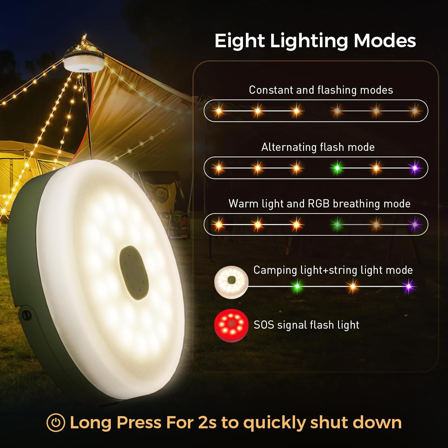 KUQIHUG 32.8ft LED Camping String Lights Rechargeable Portable Waterproof