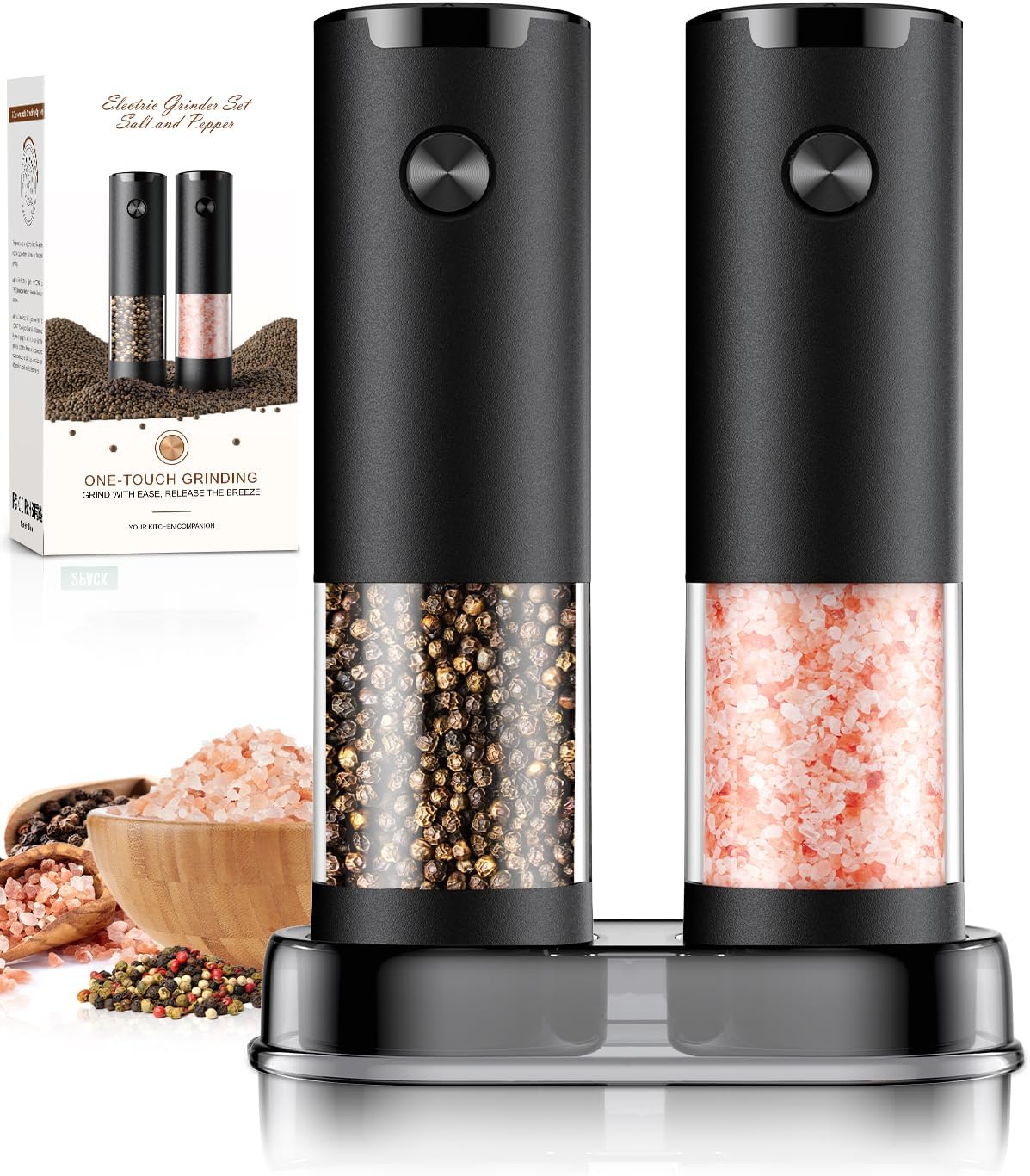 Ioion Electric Salt and Pepper Grinder Set Adjustable Coarseness Battery Operated