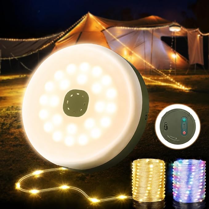 KUQIHUG 32.8ft LED Camping String Lights Rechargeable Portable Waterproof