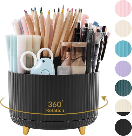 SKYDUE 360 Degree Rotating Desk Organizer 5 Compartment Pen Holder