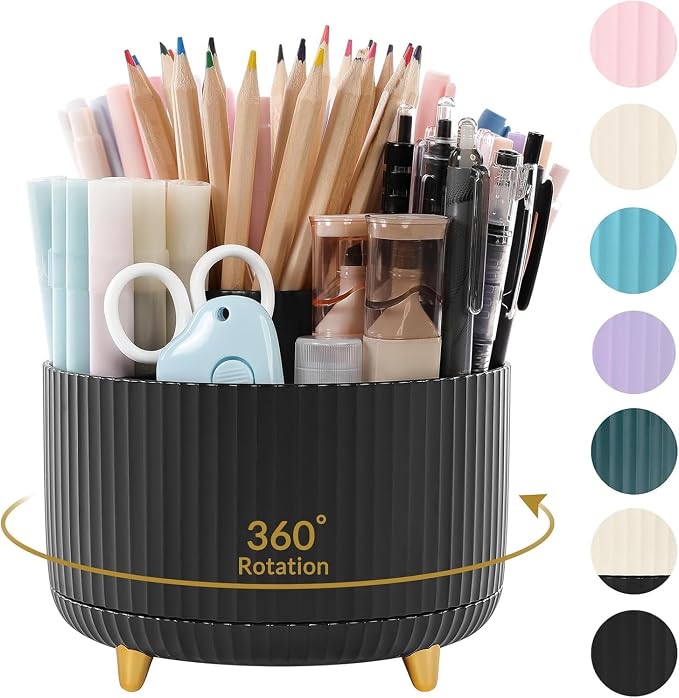 SKYDUE 360 Degree Rotating Desk Organizer 5 Compartment Pen Holder