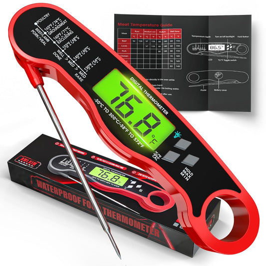 AWLKIM Digital Instant Read Meat Thermometer Waterproof Backlit