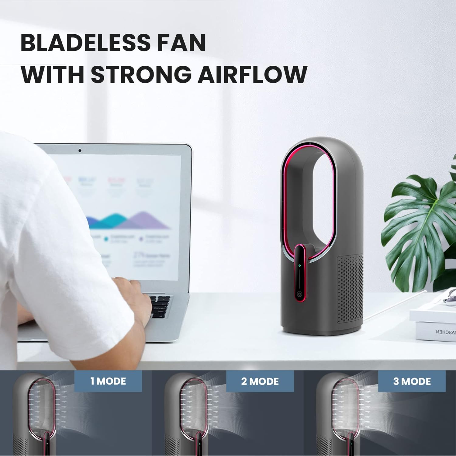 KONSIDEN F6 Bladeless Desk Fan 3-Speed Quiet 11.8 Inch
