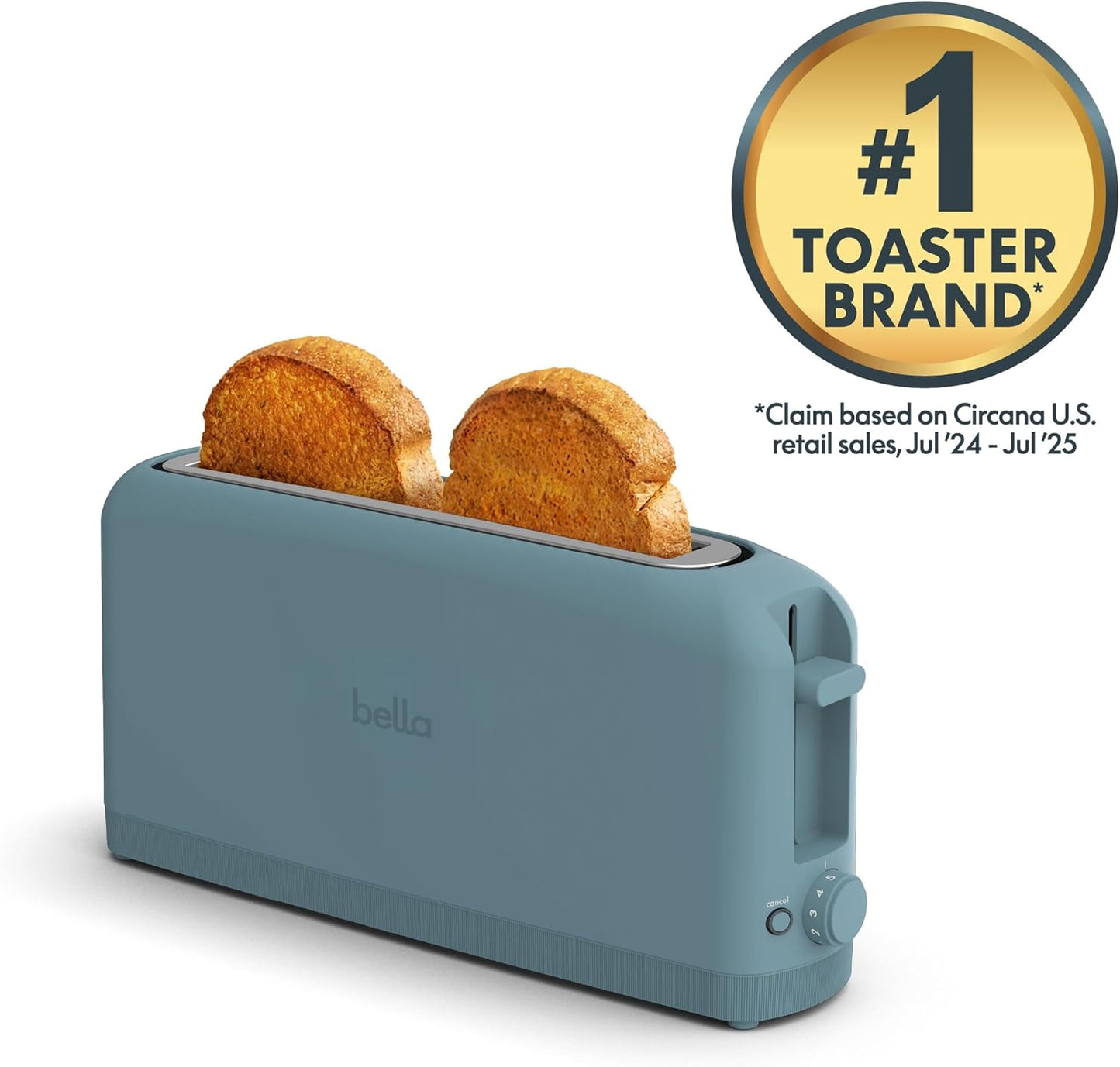 BELLA Slim 2-Slice Toaster, 10-inch Long Slot, Surf