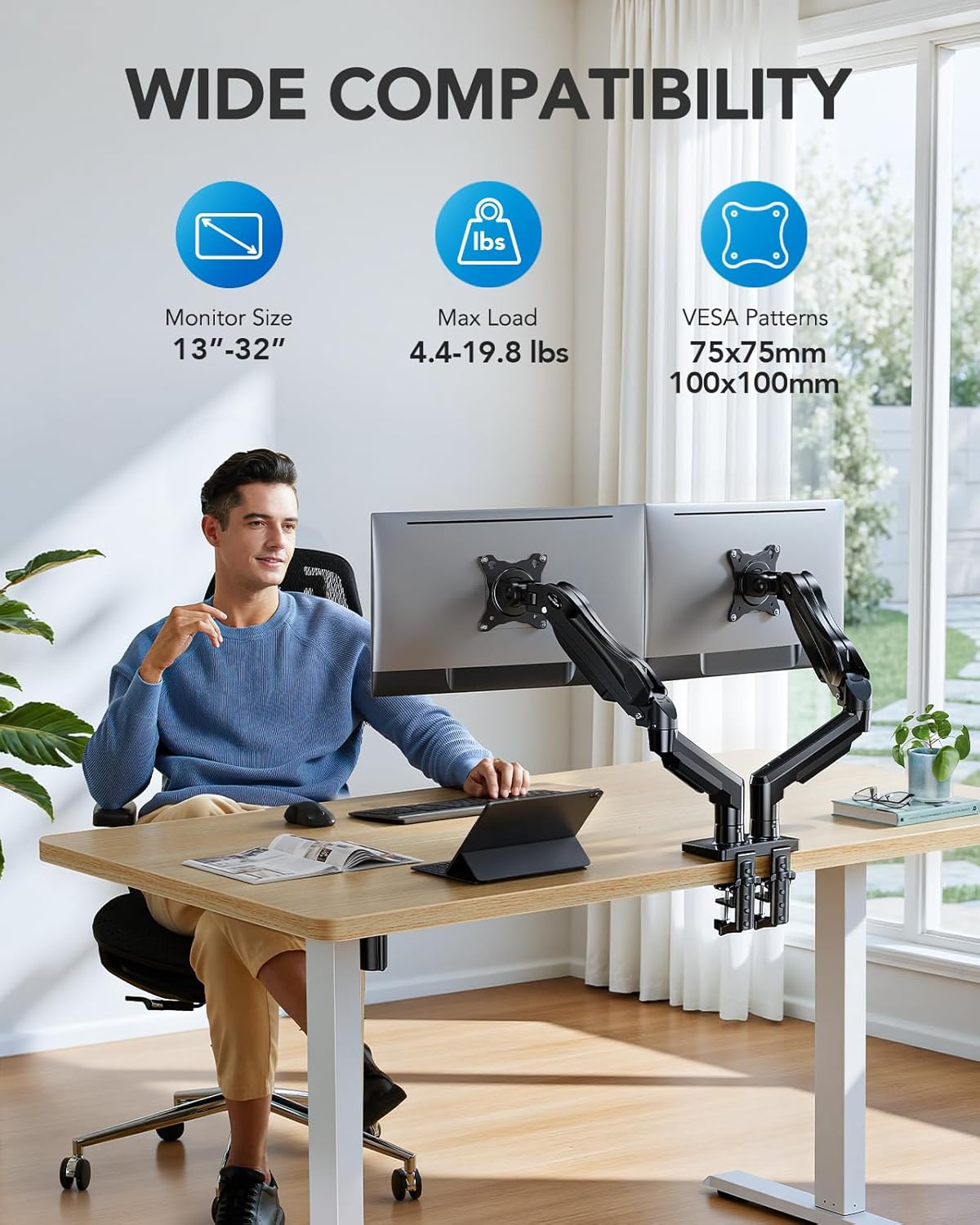 HUANUO FlowLift™ Dual Monitor Stand Full-Motion Desk Mount 13-32"