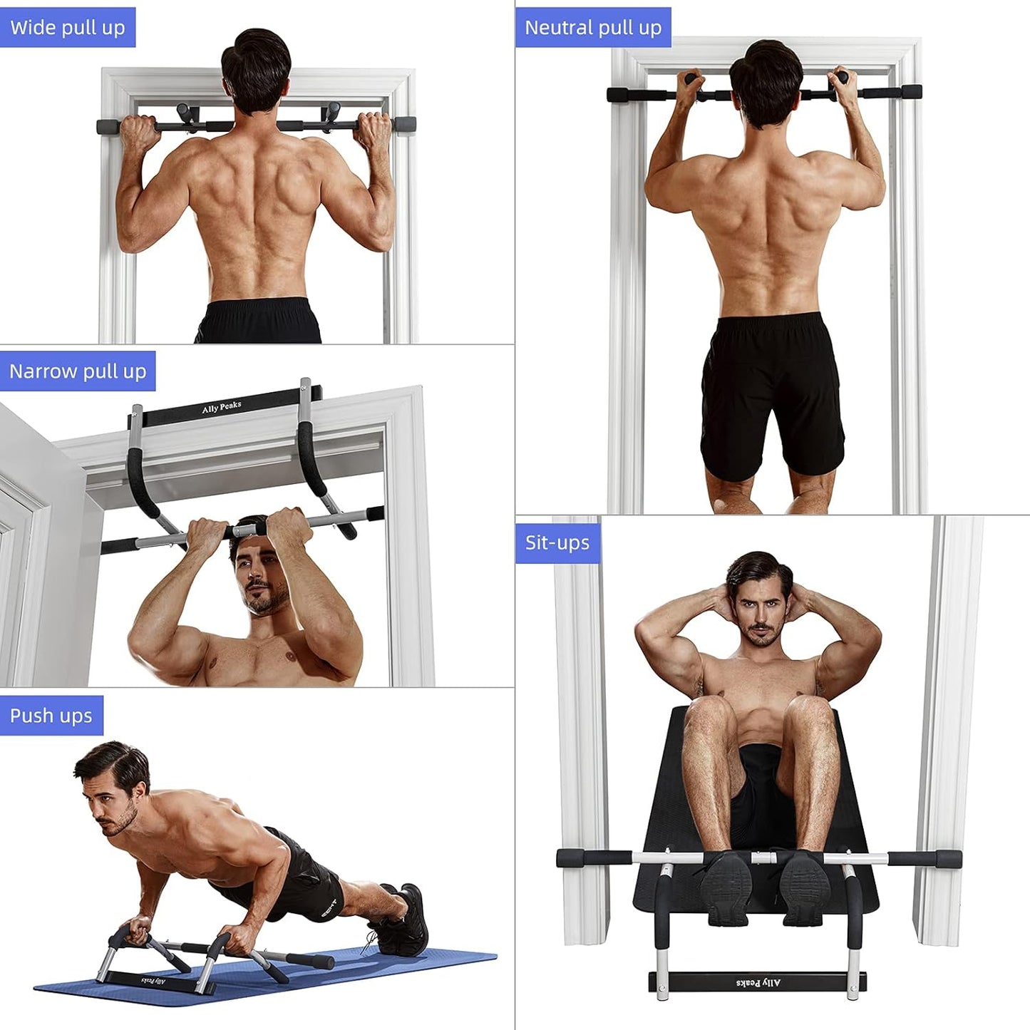 Ally Peaks Doorway Pull-Up Bar Heavy-Duty Alloy Steel Multi-Grip
