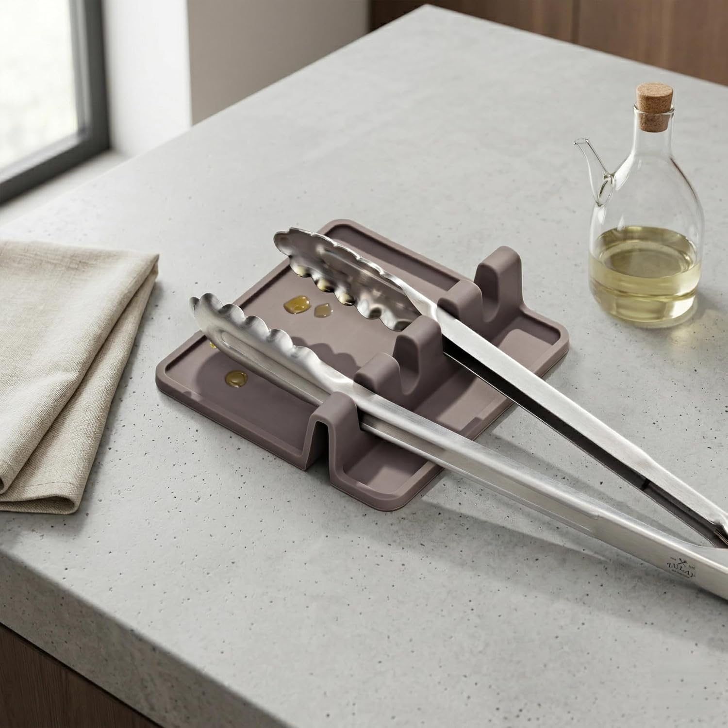 Zulay Kitchen Silicone Spoon Rest 4-Slot Heat-Resistant Drip Pad