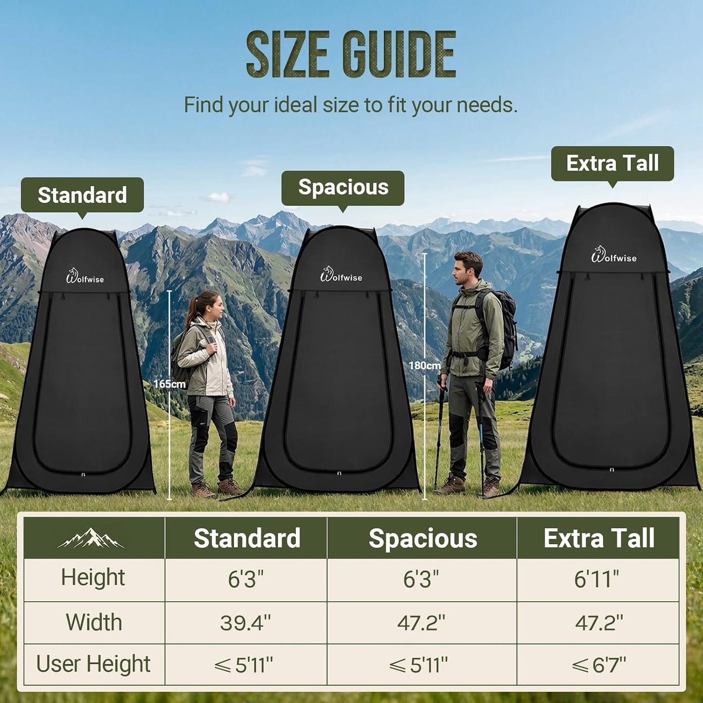 WolfWise Pop-Up Privacy Shower Tent with Ventilation Window
