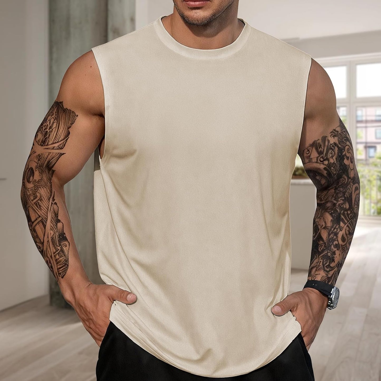 Domirica Men's Quick Dry Sleeveless Tank Top Workout Fitness Shirt