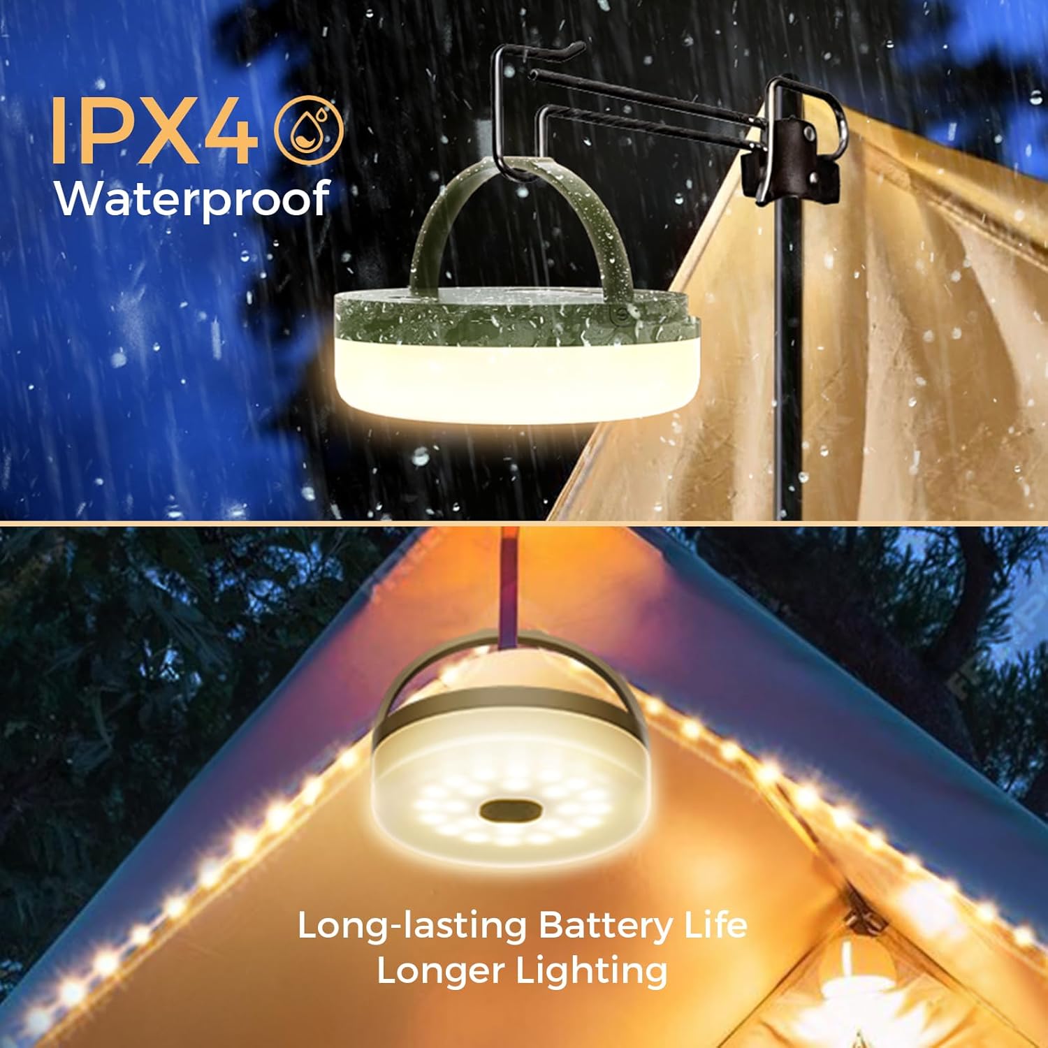 KUQIHUG 32.8ft LED Camping String Lights Rechargeable Portable Waterproof
