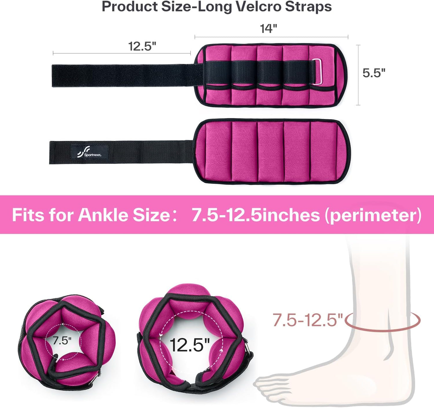 Sportneer Adjustable Ankle Weights Set 2-10 lbs 1 Pair