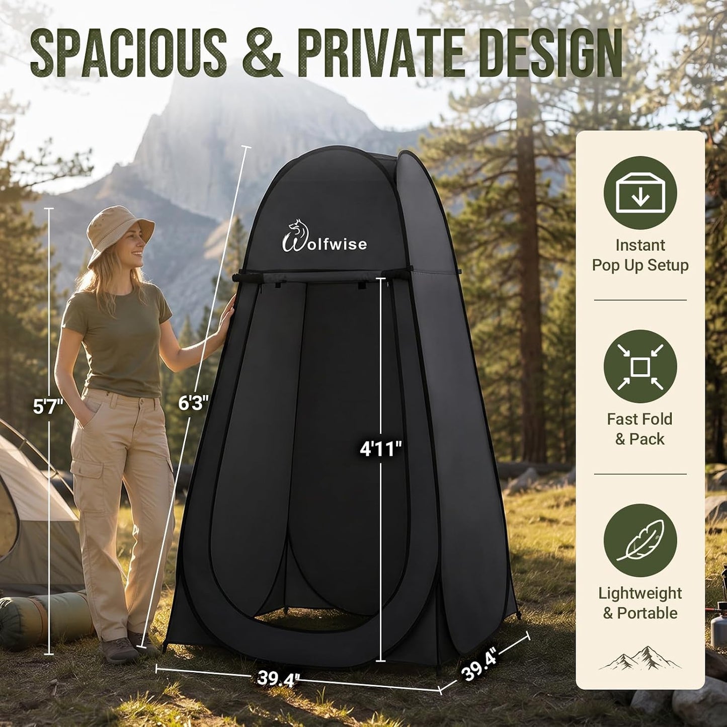 WolfWise Pop-Up Privacy Shower Tent with Ventilation Window