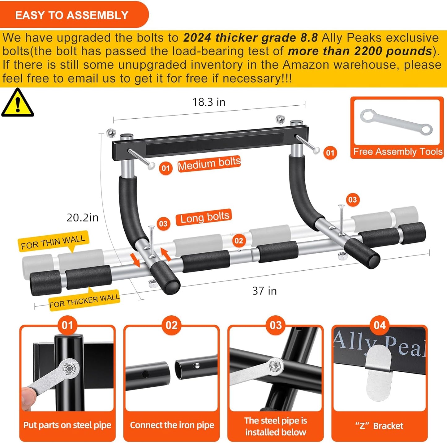 Ally Peaks Doorway Pull-Up Bar Heavy-Duty Alloy Steel Multi-Grip