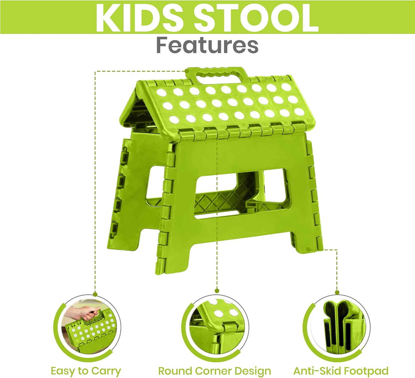 Utopia Home 9-Inch Folding Step Stool Anti-Slip Plastic Green