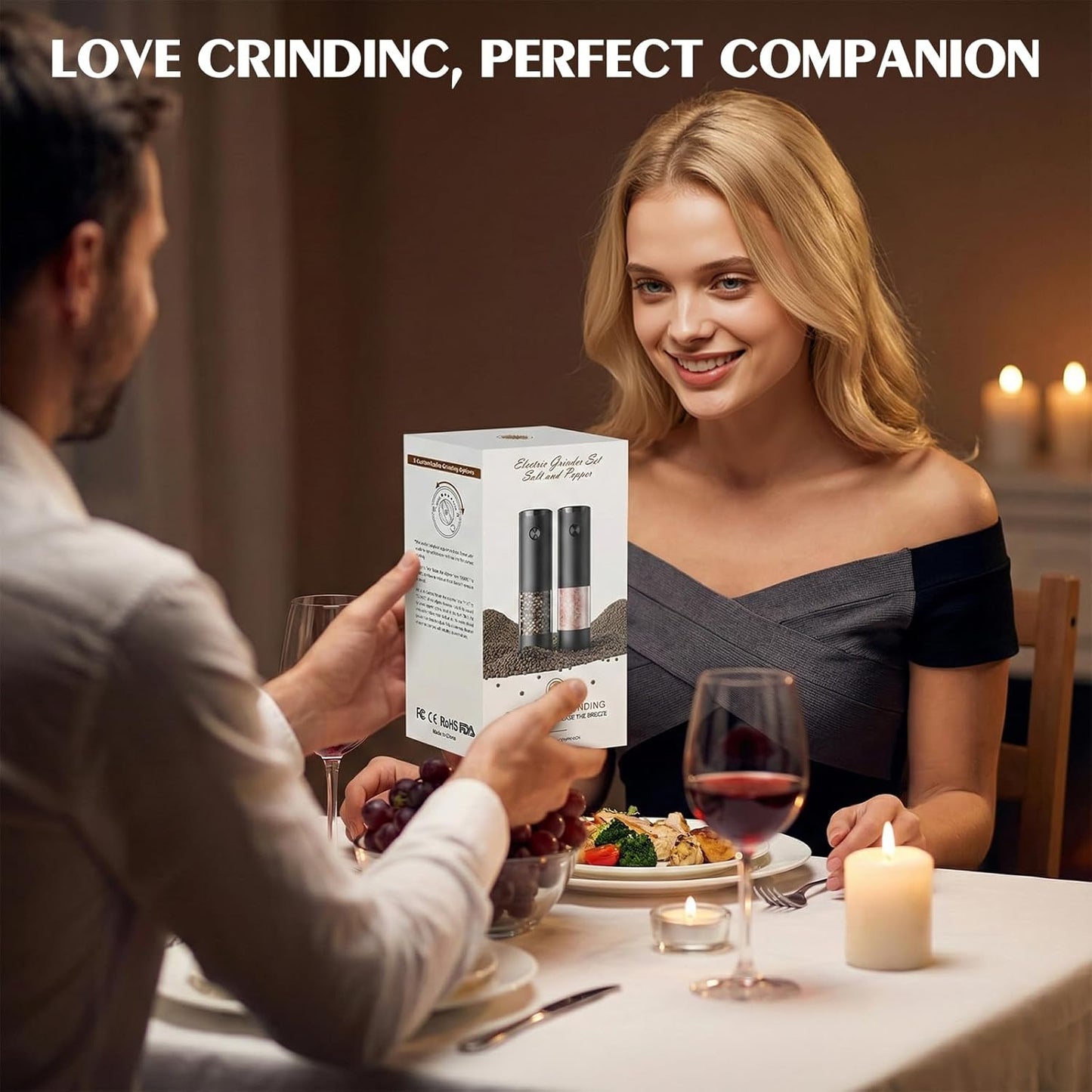 Ioion Electric Salt and Pepper Grinder Set Adjustable Coarseness Battery Operated