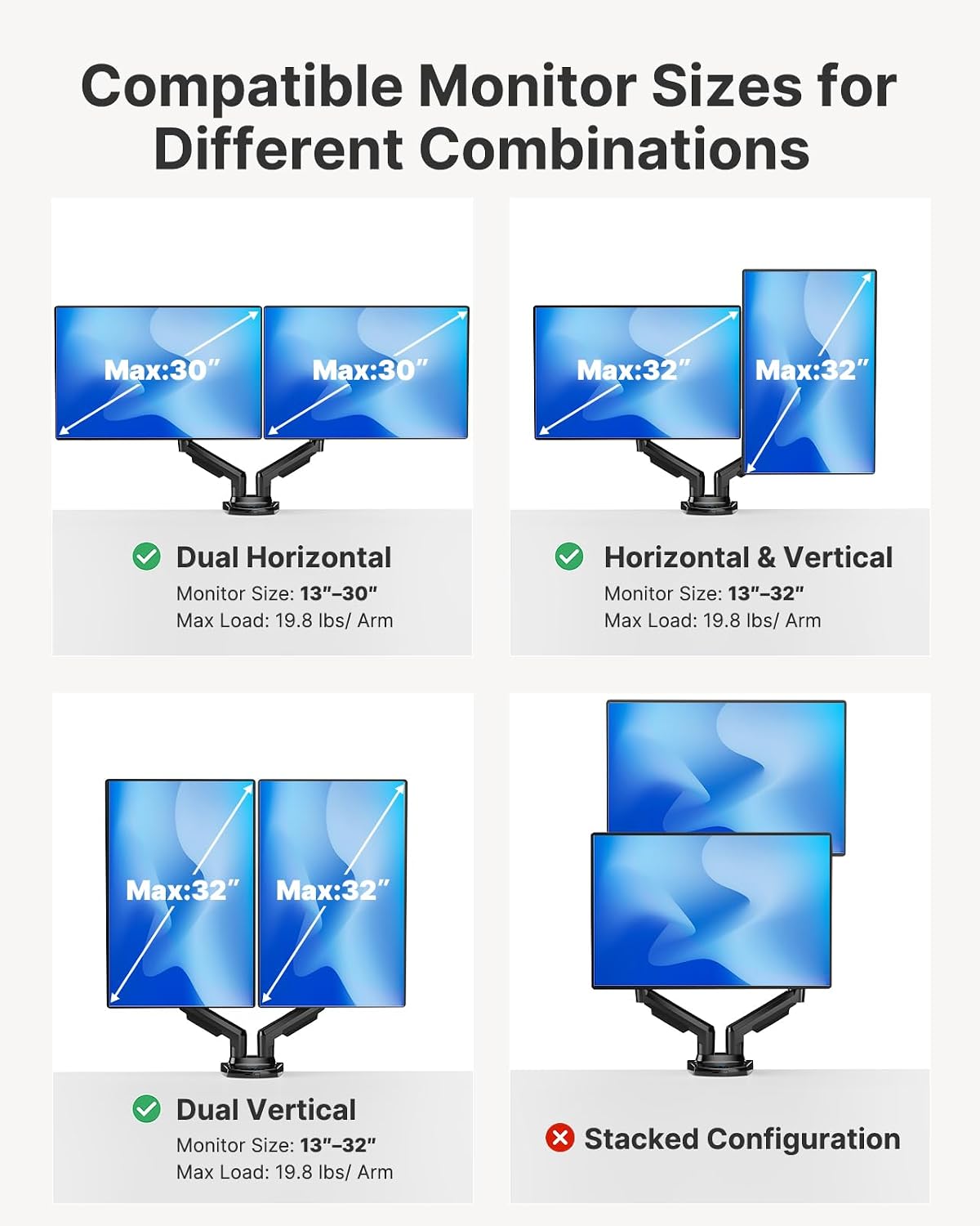 HUANUO FlowLift™ Dual Monitor Stand Full-Motion Desk Mount 13-32"