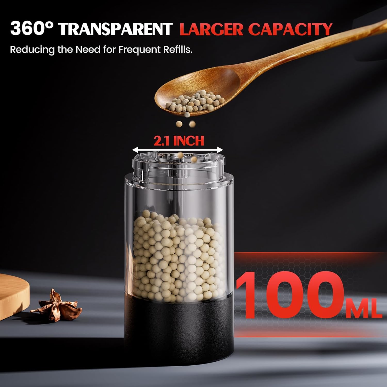 Ioion Electric Salt and Pepper Grinder Set Adjustable Coarseness Battery Operated
