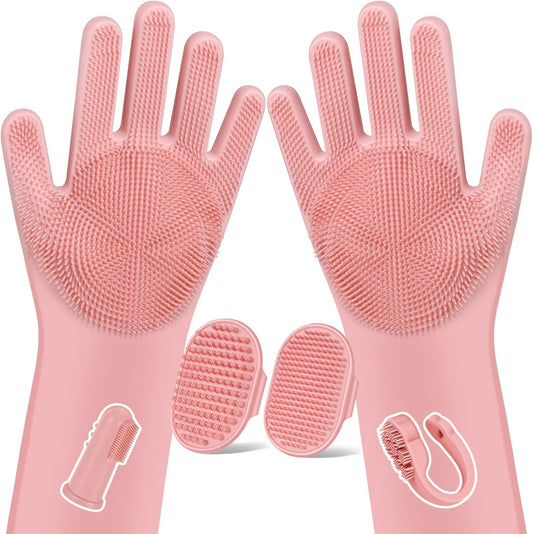 6PCS Pet Grooming Kit for Dogs & Cats | Dog Bath Brush & Grooming Gloves | Pet Washing & Shedding Tool Set