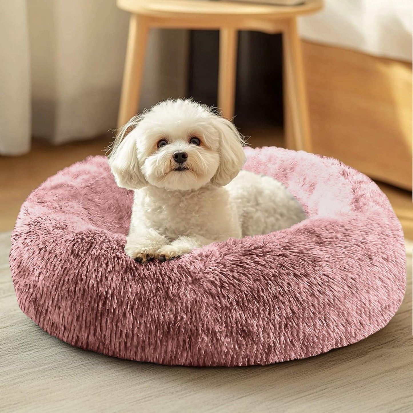 Calming Donut Dog Bed 23" | Anti-Anxiety Fluffy Pet Bed for Small & Medium Dogs and Cats